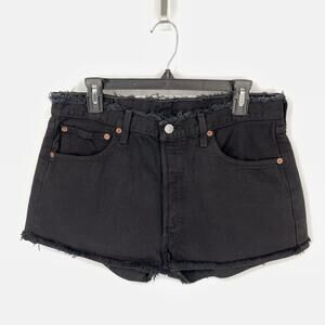 Levi's 501 Button Fly Frayed Top Jean Shorts Women's SZ 34 Black Denim